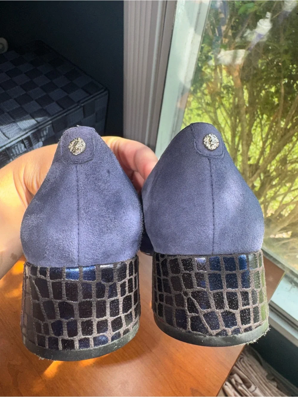 Anne Klein Navy Suede Pointed Toe with block heel